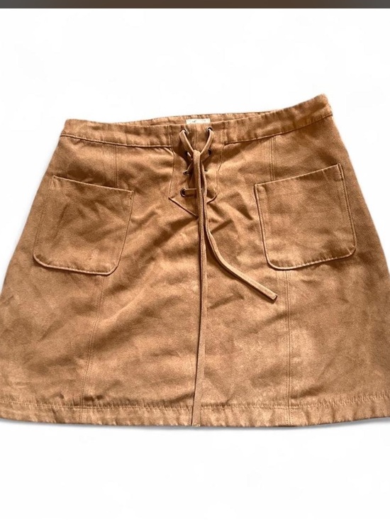 Hollister Dresses & Skirts - 2000s Hollister Camel Suede-Look Lace-Up Mini Skirt